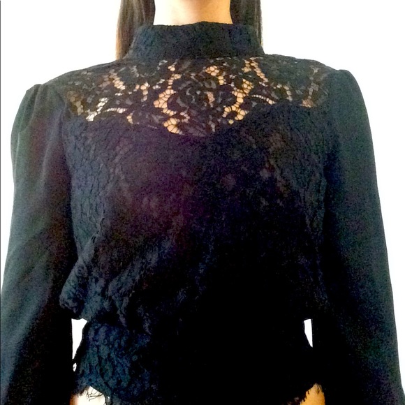 Black lace high neck blouse - Picture 3 of 3